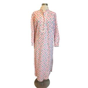 Vintage Saybury Nightgown Size Small Pink Floral Gingham Print Long